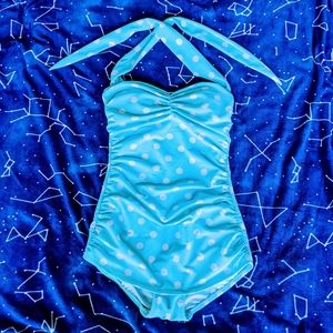 Teal polka dot pin-up bathing suit